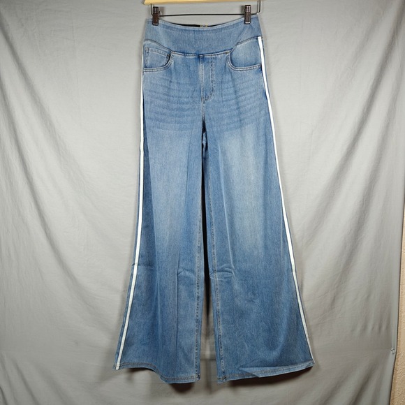 Halara Flex High Waisted Wide Leg Side Stripe Jeans Light Blue SM Petite - Picture 4 of 11